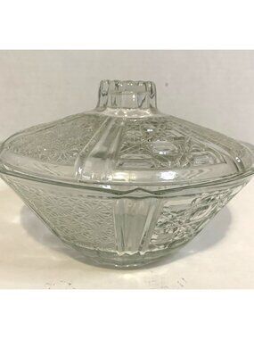 Vtg Fng Indonesia Glass Candy Bowl With Lid 7" Daisy Button Pattern